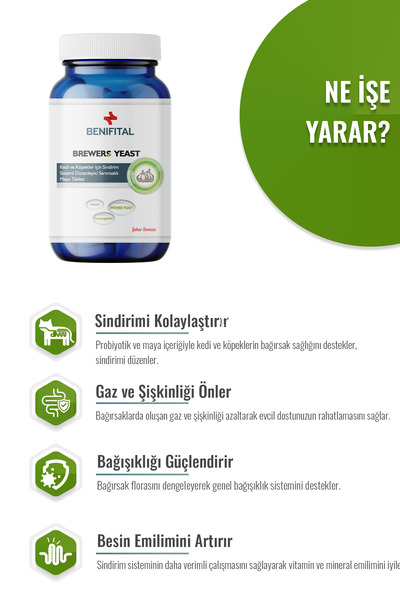 Benifital Brewers Yeast Sarımsaklı Maya Tableti Kedi ve Köpekler İçin Doğal Destek 75 Tablet