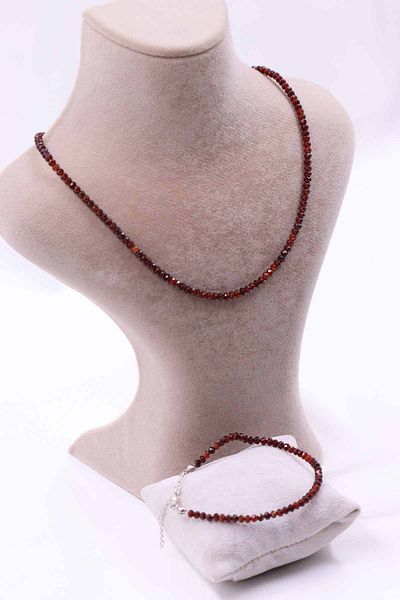 MYTAKIAĞACIMFH Garnet Garnet Stone Natural Stone Necklace Bracelet Set Faceted Cut 2-3mm