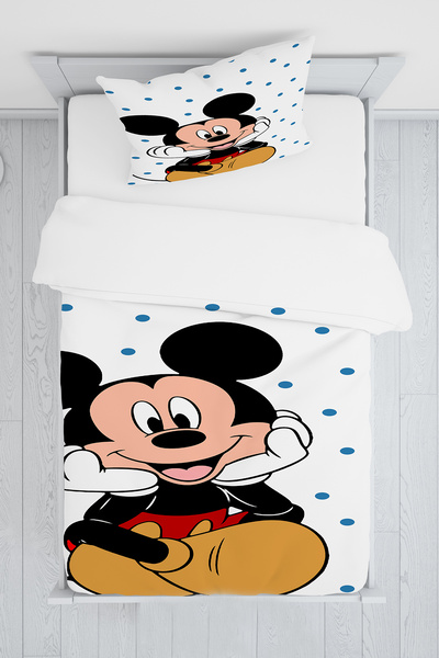 BelezaHome Blue Polka Dot Mickey Mouse Single Baby Kids Bedding Set
