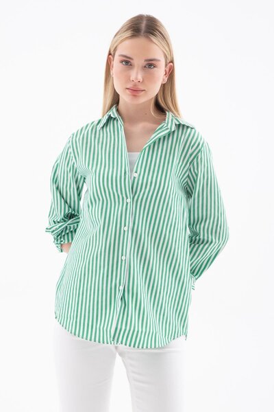 Fashion Friends Oversize Green Striped Shirt