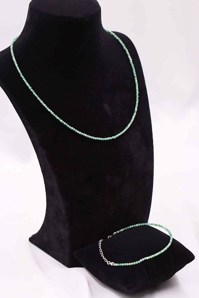 MYTAKIAĞACIMFH Emerald Stone Natural Stone Necklace Bracelet Set Faceted Cut 2-3mm