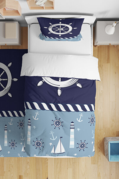 BelezaHome Blue Lighthouse Ship Single Baby Kids Bedding Set
