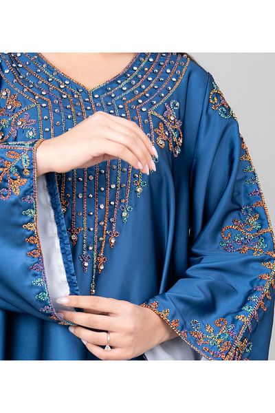IKKXA Floral Printed Crystal Embroidery Jalabiya