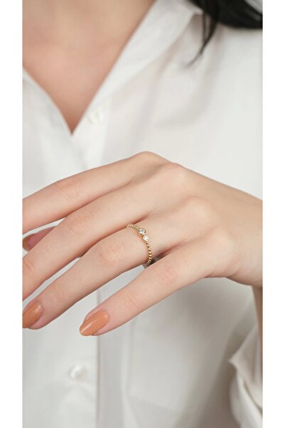 Arpaş 14 Ayar Altın Toplu Taşlı Minimal Yüzük