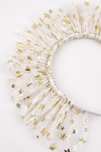 Le Mabelle Girl's Tulle Crown with Stars on White