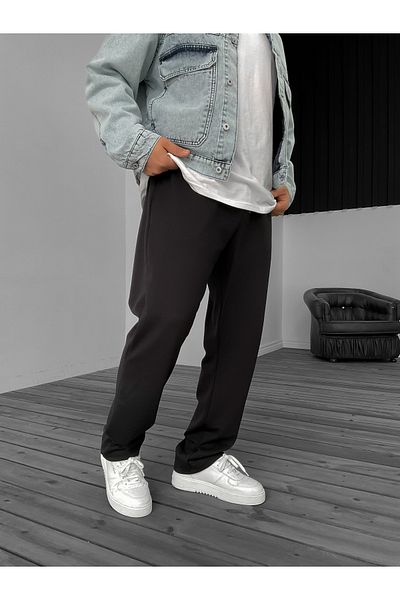 BYBASICMAN Black Embossed Pipe Leg Trousers Ke-5030
