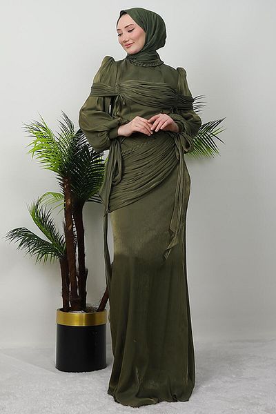 GİYZAMİLA Knitted Detail - Evening Dress and Khaki