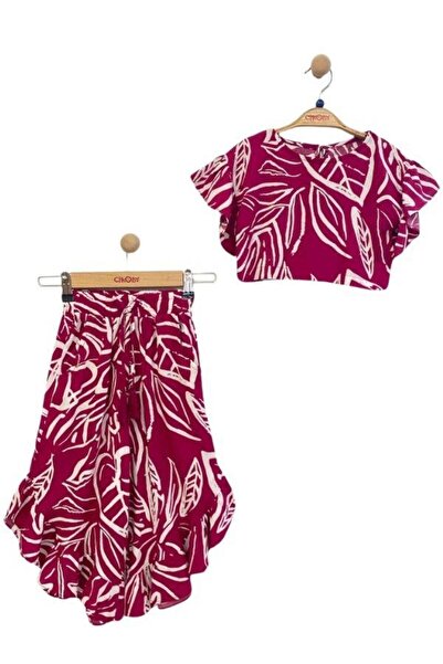 Zekids Детски панталон и блуза с мотив за момичета - с ластик в талията