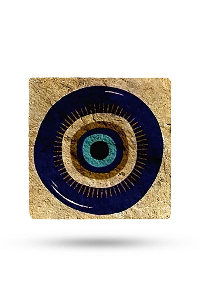 Begoloni Stone Decor Natural Stone Trivet 20X20Cm Evil Eye Bead Printed Teapot Coaster - Pot Pan Coaster