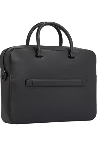 Tommy Hilfiger Erkek Monogramlı Tasarım Geniş İç Mekan Siyah Laptop & Evrak Çantası AM0AM13104-BDS