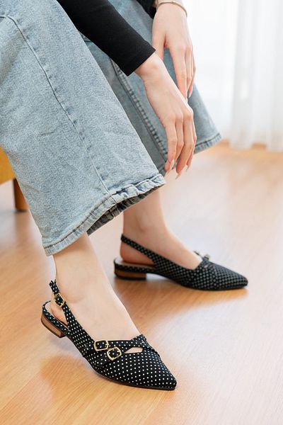 DİVOLYA Pably Black Polka Dot (2 cm Heels) Pointed Toe Shoes