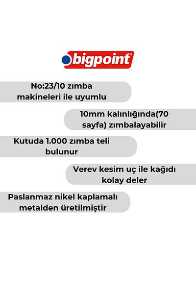 Bigpoint |   Stapler Wire No: 23/10, 1000 Pieces, Suitable for Stapling up to 70 Sheets
