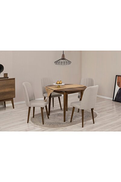 Vivense VİNA AÇILIR YUVARLAK MUTFAK MASA TAKIMI, CEVİZ KREM