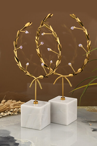 AKSESUAR EVRENİ Lior Dekoratif Mermer Ayaklı Dal Hilal Obje Eskitme