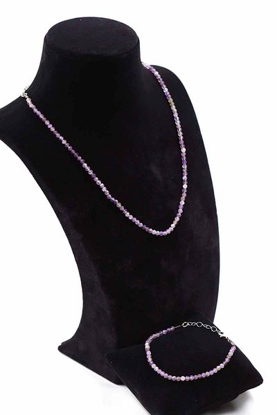 MYTAKIAĞACIMFH Amethyst Stone Natural Stone Necklace Bracelet Set Faceted Cut 2-3mm