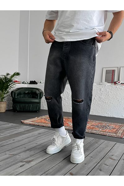 BYBASICMAN Μαύρο σειρά σκισμένο μοτίβο λέιζερ Boyfriend DP-043