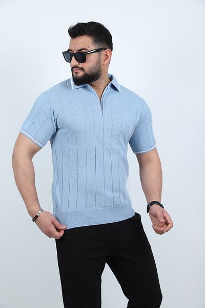 Trendseninle Μπλε Μωρό Μισό Φερμουάρ Πόλο Γιακάς Λείο Πλεκτό ΤιςΌρτ