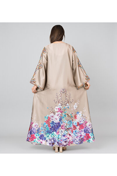 IKKXA Floral Printed Crystal Embroidery Jalabiya