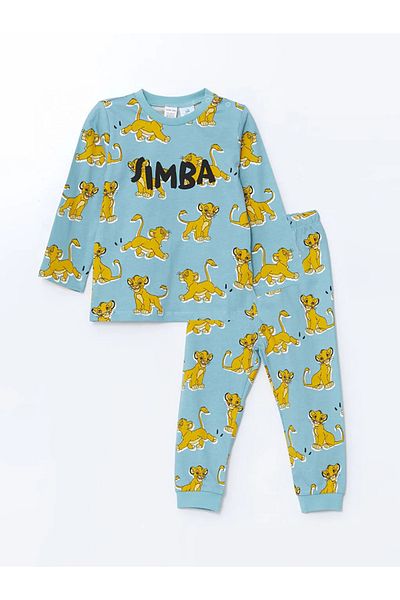 LC Waikiki Lcw Baby Blue Crew Neck Lion King Printed Baby Boy Pajamas Set