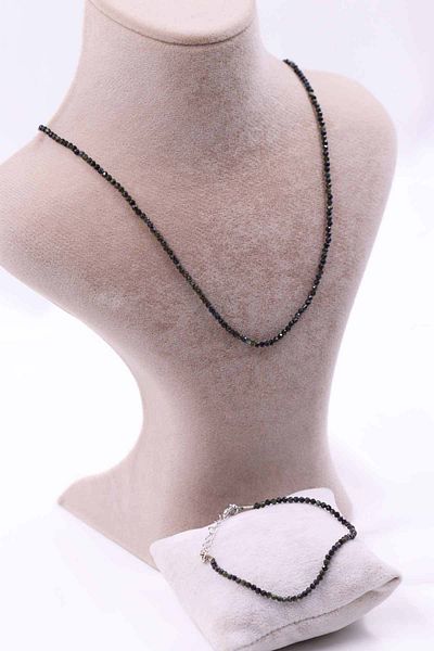 MYTAKIAĞACIMFH Obsidian Stone Natural Stone Necklace Bracelet Set Faceted Cut 2-3mm