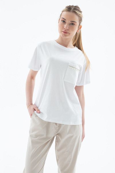 Fashion Friends Λεπτομέρεια τσέπης Μπλούζα από 100% βαμβάκι Λευκή
