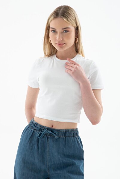 Fashion Friends Crop Stretchy Cotton T-Shirt White