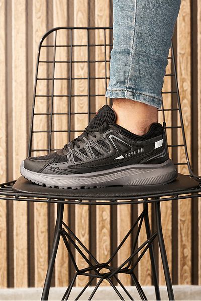 İmerShoes Pantofi sport pentru bărbați, negri, afumati, cu șireturi, cu talpă groasă, cu susținere pentru gleznă, 4281