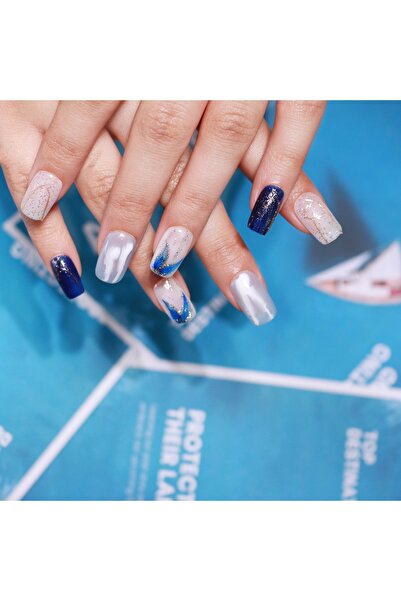 wow kutu 100100 S Beden Mavi Rakı Beyazı Simli Takma Tırnak