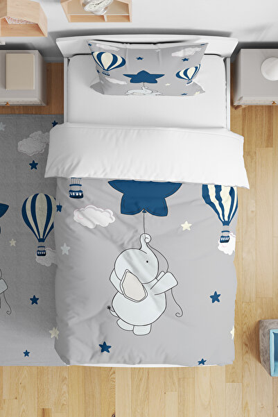 BelezaHome مجموعة غطاء لحاف للأطفال الرضع باللون الرمادي والأزرق والسماء الطائرة