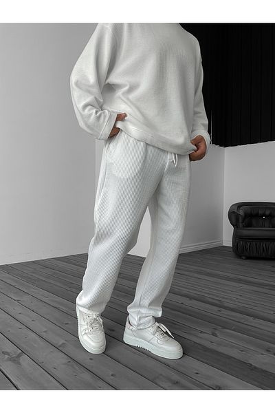 BYBASICMAN White Embossed Pipe Leg Trousers Ke-5030