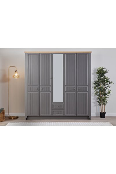 Vivense Lora Gardırop, Gri, 5 Kapaklı