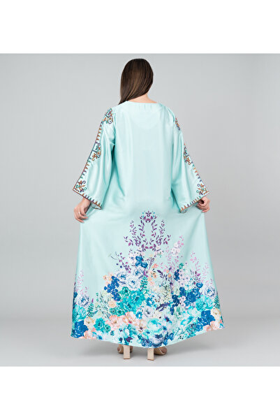 IKKXA Floral Printed Crystal Embroidery Jalabiya