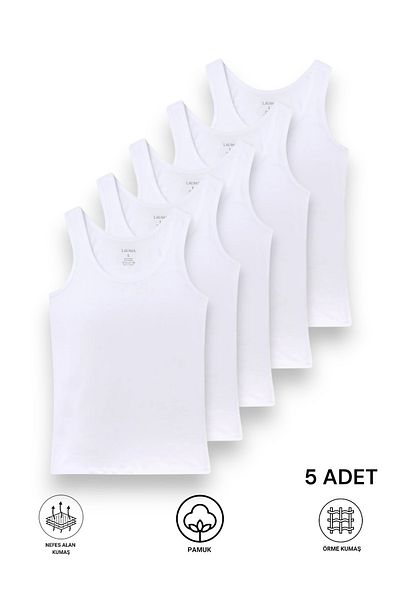 LAUMA White 5-Piece Wide Collar Combed Cotton Men's Undershirt