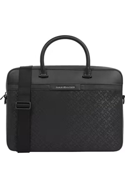 Tommy Hilfiger Erkek Monogramlı Tasarım Geniş İç Mekan Siyah Laptop & Evrak Çantası AM0AM13104-BDS