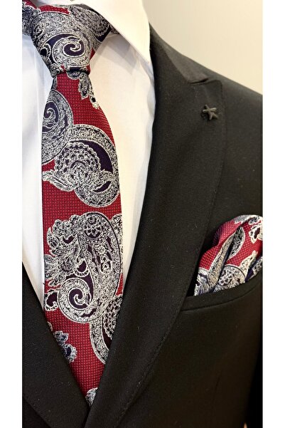 Dearmise Bordo crveni i tamnoplavi šal Sa deznom Premium kravata i maramica s...