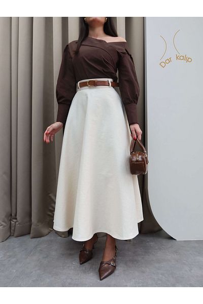 ESRAHELVACI Cream Midi Gabardine Skirt