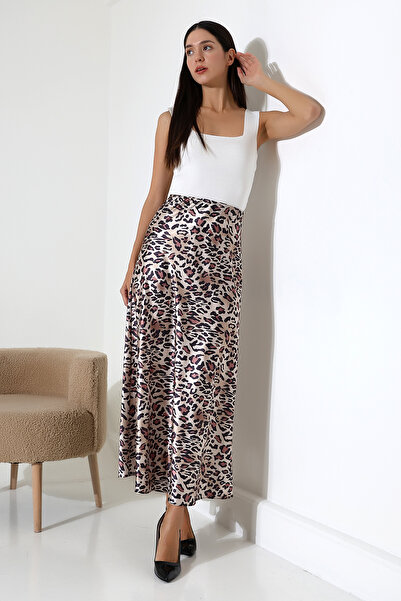 COCOCİX fustă midi din țesătură din satin de viscoză cu imprimeu leopard