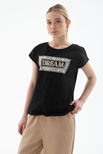 Fashion Friends Štampano 100% pamuk Komad Bluza Crna