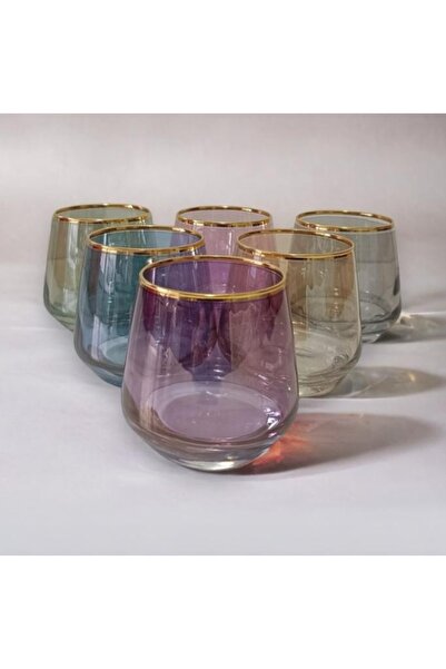 P H Panayır Home New-Set of 6 Colorful Gilded Water Glass Set 345 Cc.
