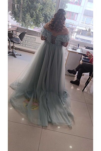 serpildinc Bebe Mavisi Madonna Yaka İşlemeli Prenses Abiye After mezuniyet nikah Elbisesi