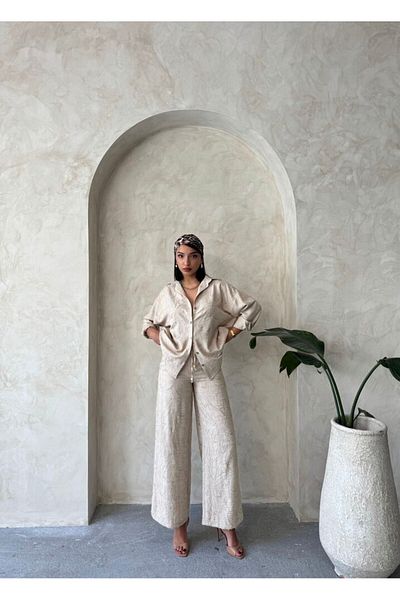 HARVESSE Embroidered Linen Blended Trousers