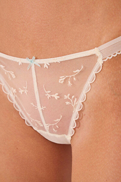 Women'secret Classic ivory embroidered tulle panty