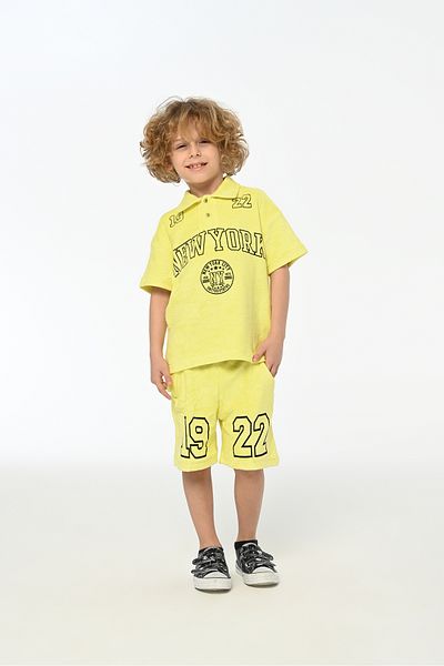 LupiaKids Yellow Polo Neck T-Shirt and Casual Shorts Set - 100% Cotton - Summer