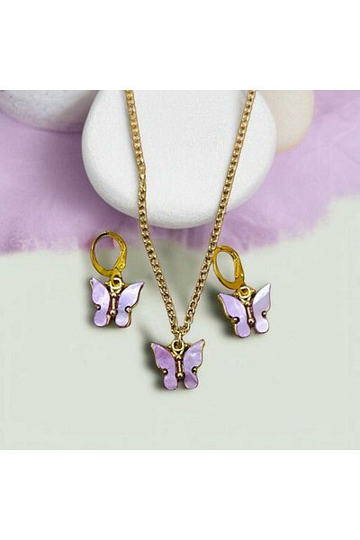 feyza collection Purple Butterfly Necklace Earring Set