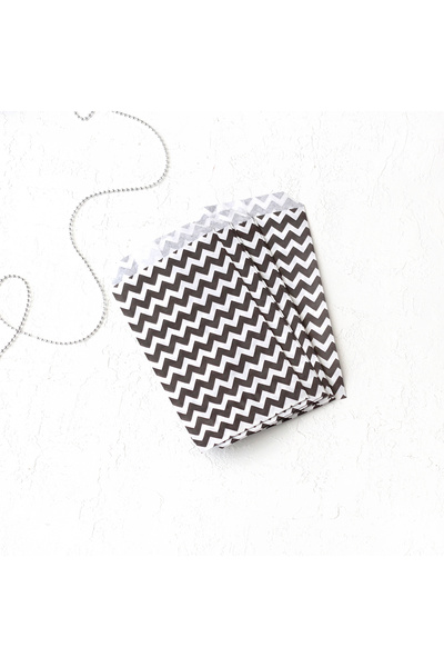 Bimotif Zikzak desenli kese kağıdı, siyah-beyaz  11x20 cm - 5 adet