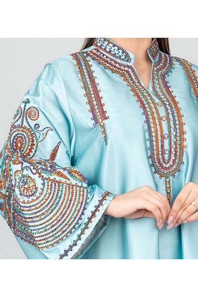 IKKXA Floral Printed Crystal Embroidery Jalabiya