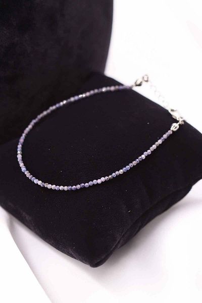 MYTAKIAĞACIMFH Sapphire Stone Bracelet - Natural Stone, Faceted Cut and Chain Extension 2-3 mm