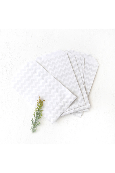 Bimotif Zikzak desenli kese kağıdı, gümüş-beyaz  11x20 cm - 5 adet