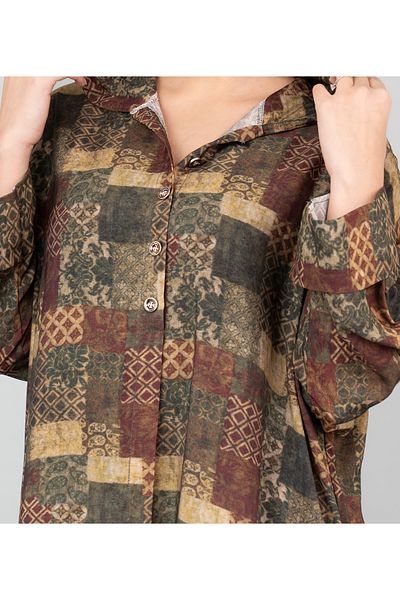 IKKXA Pattern Printed Hooded Jalabiya
