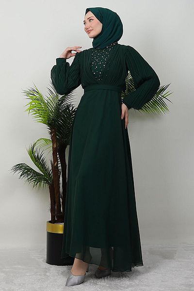 GİYZAMİLA Emerald Drop Chiffon Gown